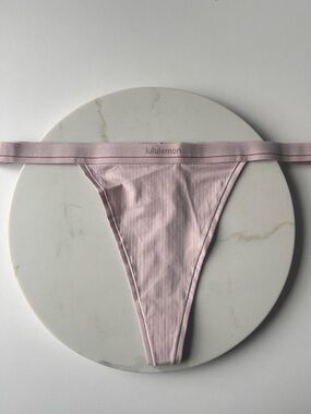 Lululemon Stretch Cotton Ribbed Logo High-Rise Thong Underwear Porcelain Pink